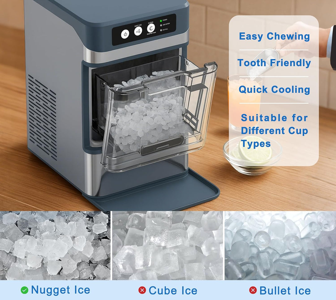 Nugget lce Maker Machine,Chewable Pellet Ice Machine,Self-Cleaning,One-Click Operation,for Home/Kitc