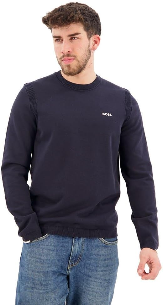 BOSS Herren Ever-X CN Regular-Fit Pullover aus Baumwoll-Mix mit Logo-Print L Dark Blue402, L Dark Bl