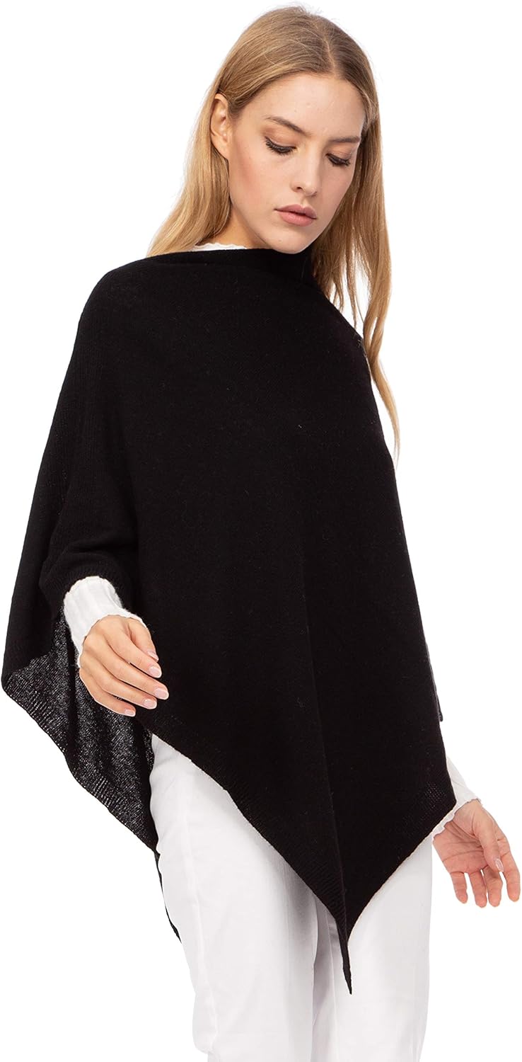 Marine Cashmere - Poncho aus Kaschmir-Mischgewebe für Damen, zart und weich, aus Kaschmir Schwarz, S