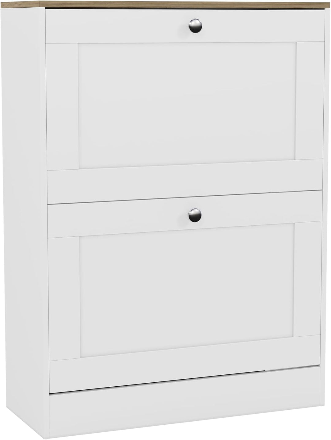 Vida Designs Schuhkipper mit 2 Klappen | 80 H x 58 B x 23.5 T cm | Weiss/Eiche | Platzsparender Schu