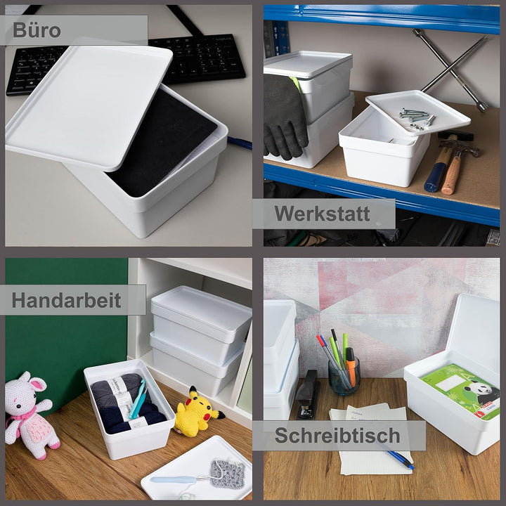 12 x Ordnungsbox mit Deckel - stapelbar - weiss - DINA5 Format - 12 cm hoch - 17x25x12 cm - 3,6 Lite