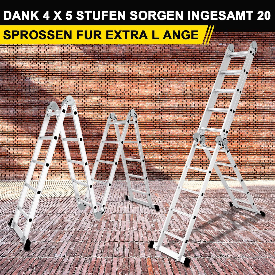 Herrselsam Mehrzweckleiter 4x5, 7in1 Multifunktionsleiter 582CM Alu Vielzweckleiter Klappleiter mit
