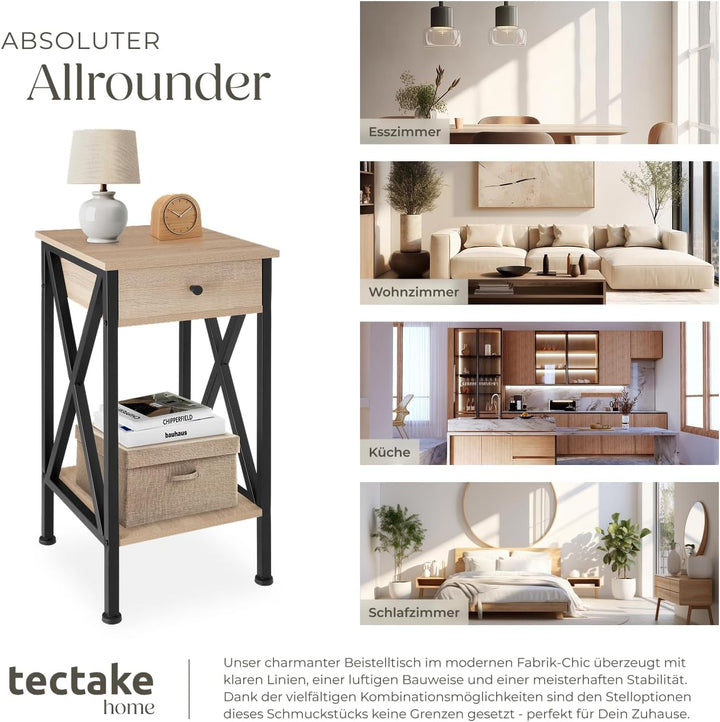 tectake® Industrial Möbel, Beistelltisch mit Schublade, Couchtisch mit Ablageflächen, Nachttisch sch