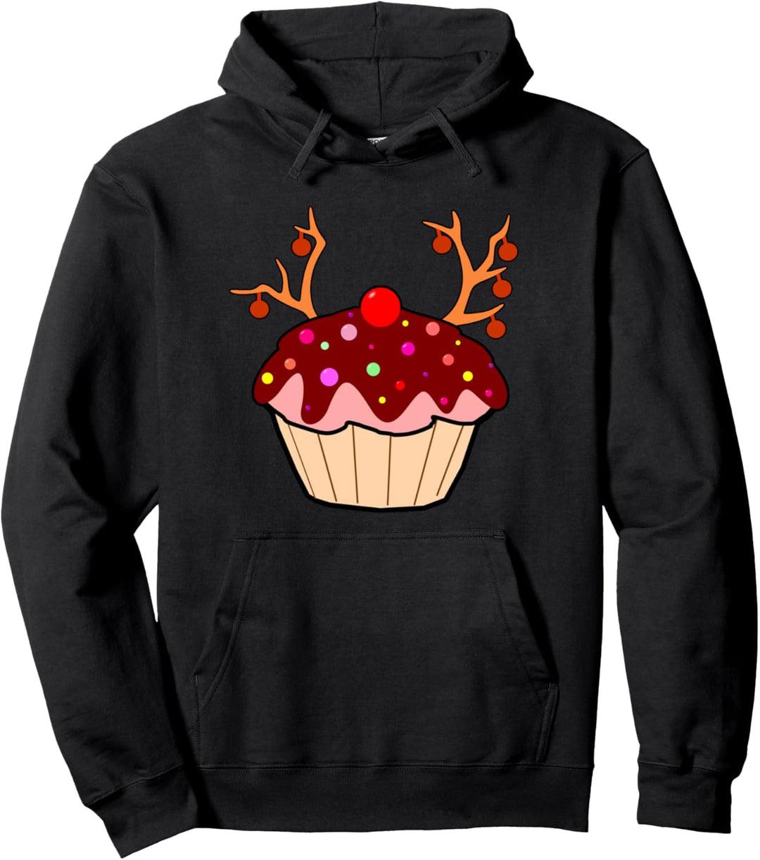 Cute Christmas Cupcake Reindeer Funny Baking Xmas Party Gift Pullover Hoodie