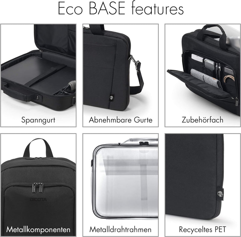 Dicota Eco Multi Plus Base 14-15.6 – Notebooktasche mit Schutzpolsterung und Dokumentenfach, schwarz