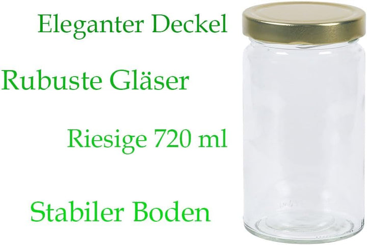 Vitrea 12x Sturzgläser 720ml - Einmachgläser Einweckgläser Schraubgläser - Marmeladengläser mit Schr