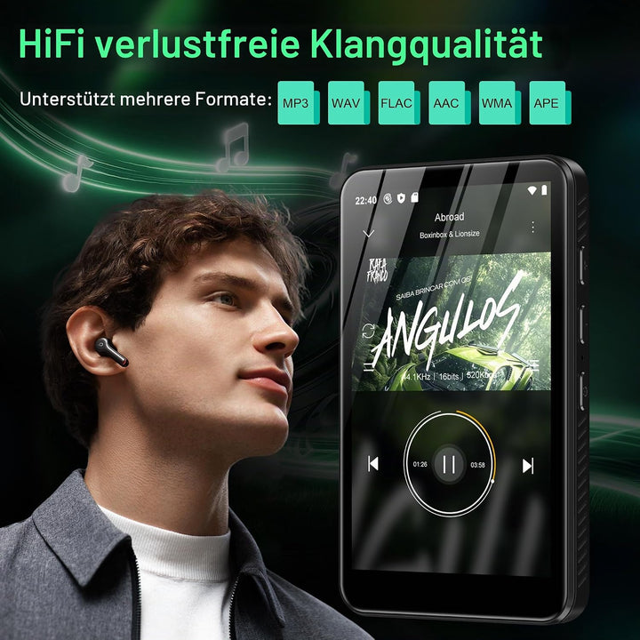SWOFY D08 Android 13 MP3 Player 32GB, 4 Zoll Touchscreen mit Bluetooth &amp; WiFi, Unterstützt Spotify,