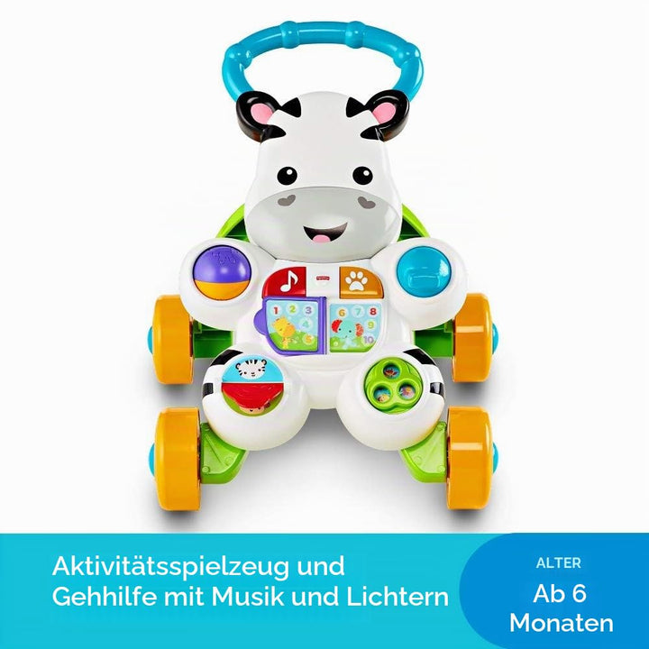 Fisher-Price Lern mit mir - Zebra Lauflernwagen, musikalisches Aktivitäts- und Gehspielzeug mit Lern