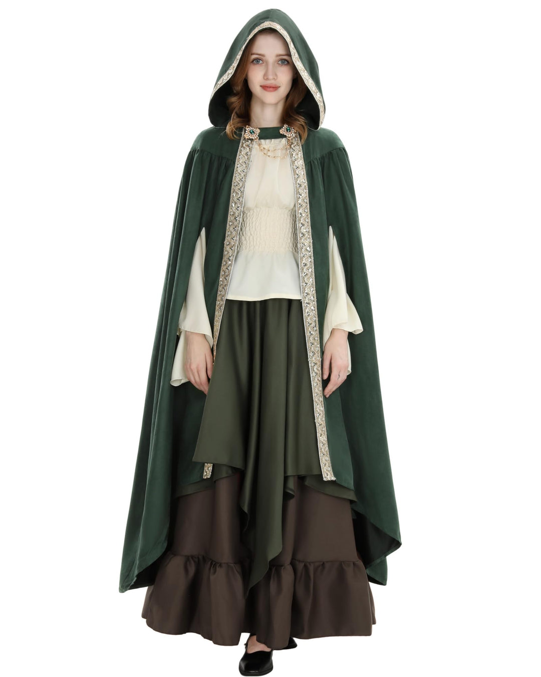 Fiamll Mittelalter Umhang Damen Kapuze Mantel mit Manschette Einfarbige Trenchcoat Renaissance Vampi