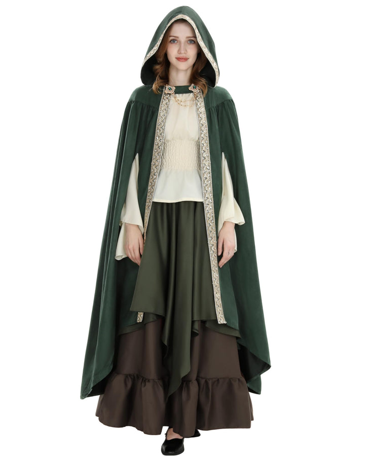 Fiamll Mittelalter Umhang Damen Kapuze Mantel mit Manschette Einfarbige Trenchcoat Renaissance Vampi