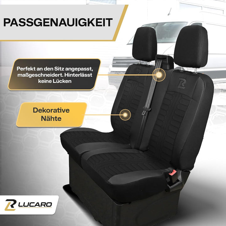 LUCARO Sitzbezüge Auto Tornado für Ford Transit 2013 und später - Sitzbezug Set 1+2 - Schwarz - Auto