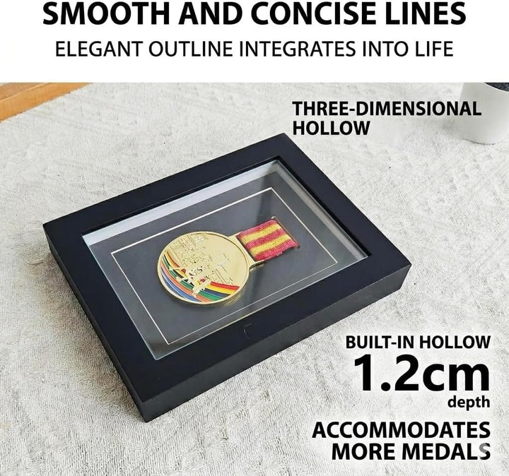 Medaillen-Vitrine – schwarze Holz-Medaillen-Schattenbox mit Glasfront, Militär-Medaillenbox für Spor