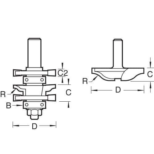 Trend Panel Door Set Ogee, bestehend aus einem Easyset Profile Scriber und Panel Raiser Cutter. Wird
