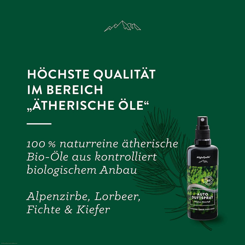 AllgäuQuelle® Bio Auto-Duft-Set ENTSPANNT Fahren | Lufterfrischer: Duftspray & Zirben-Säckchen als n