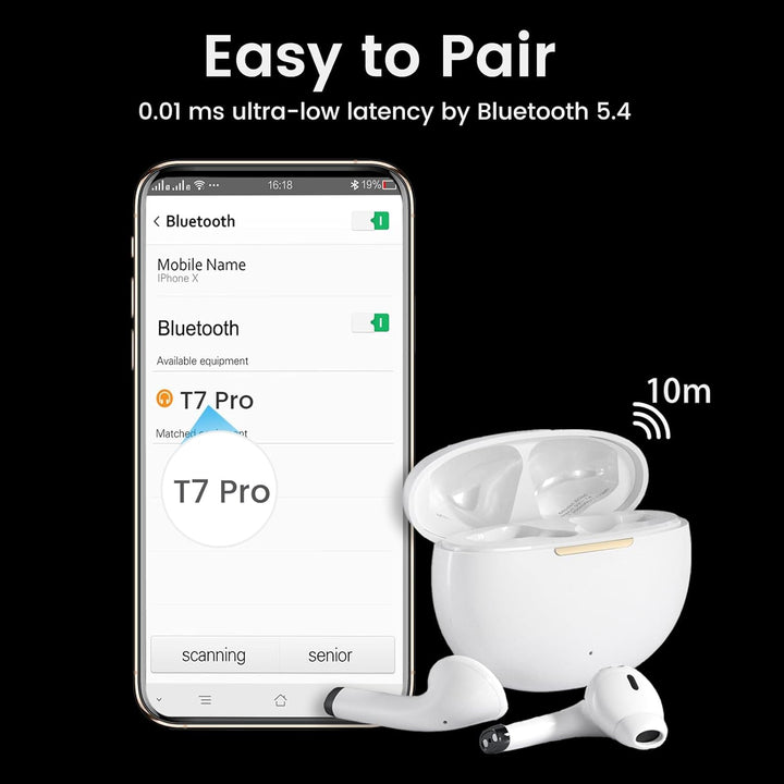 yobola Kopfhörer Kabellos Bluetooth 5.4, Semi-In-Ear Ohrhörer Tiefer Bass Stereo Touch Control mit 4