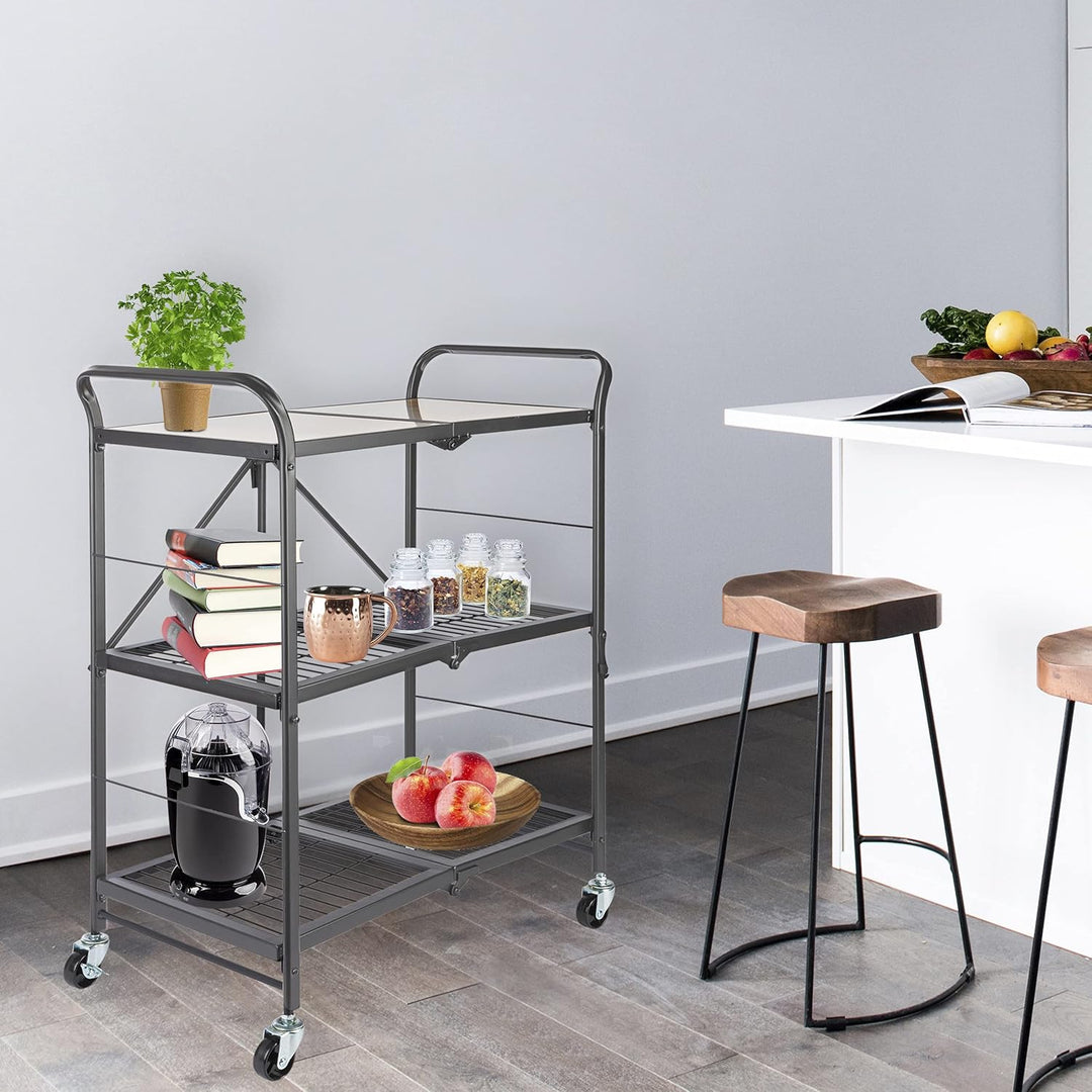 ONVAYA® Küchenwagen James klappbar | Servierwagen klappbar | Etagenwagen | Beistellwagen | Grau | Kü
