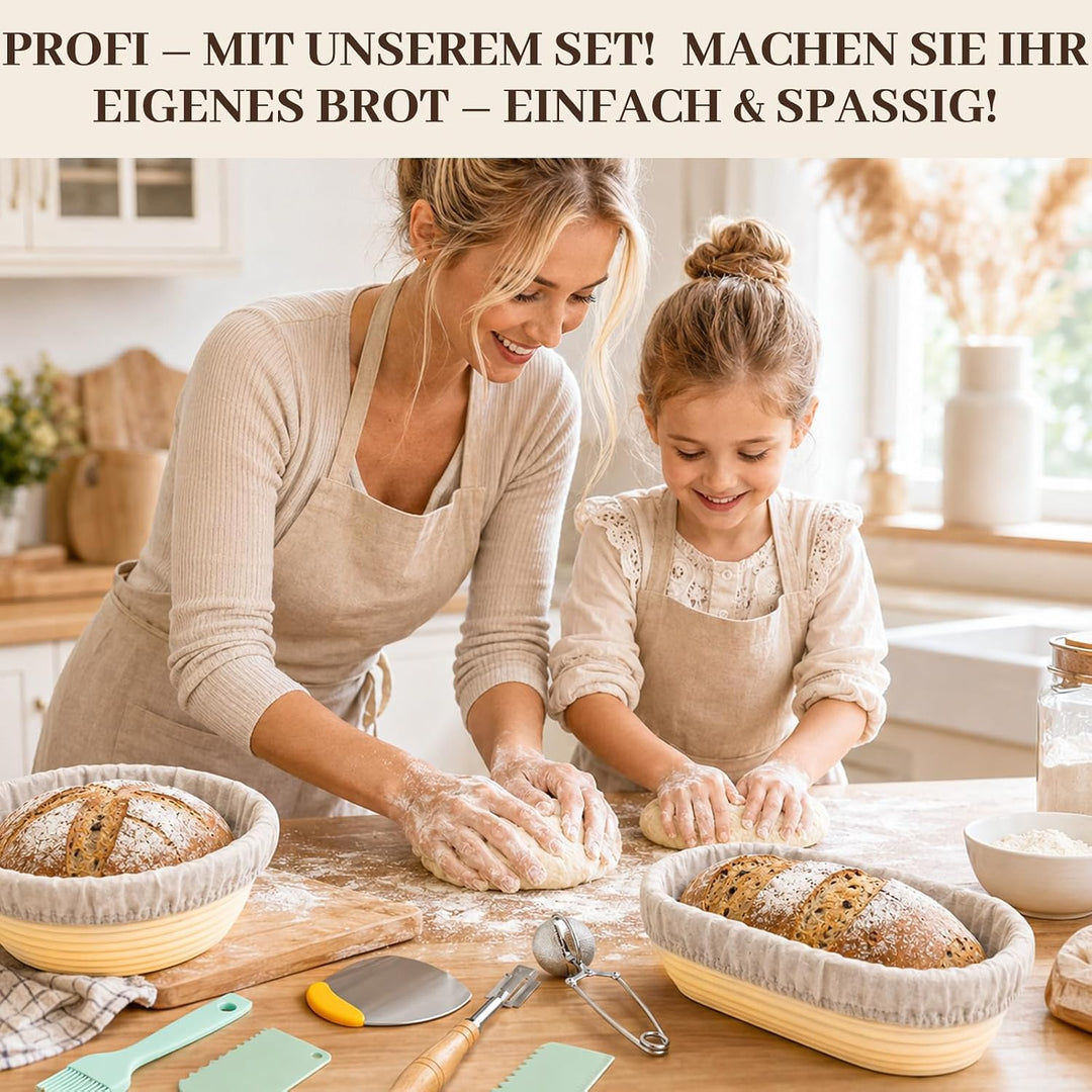 Dhapy Sauerteig Starter Set 12-tlg faltbares Silikon-Gärkörbchen | Brotbackset für Anfänger: rund 23