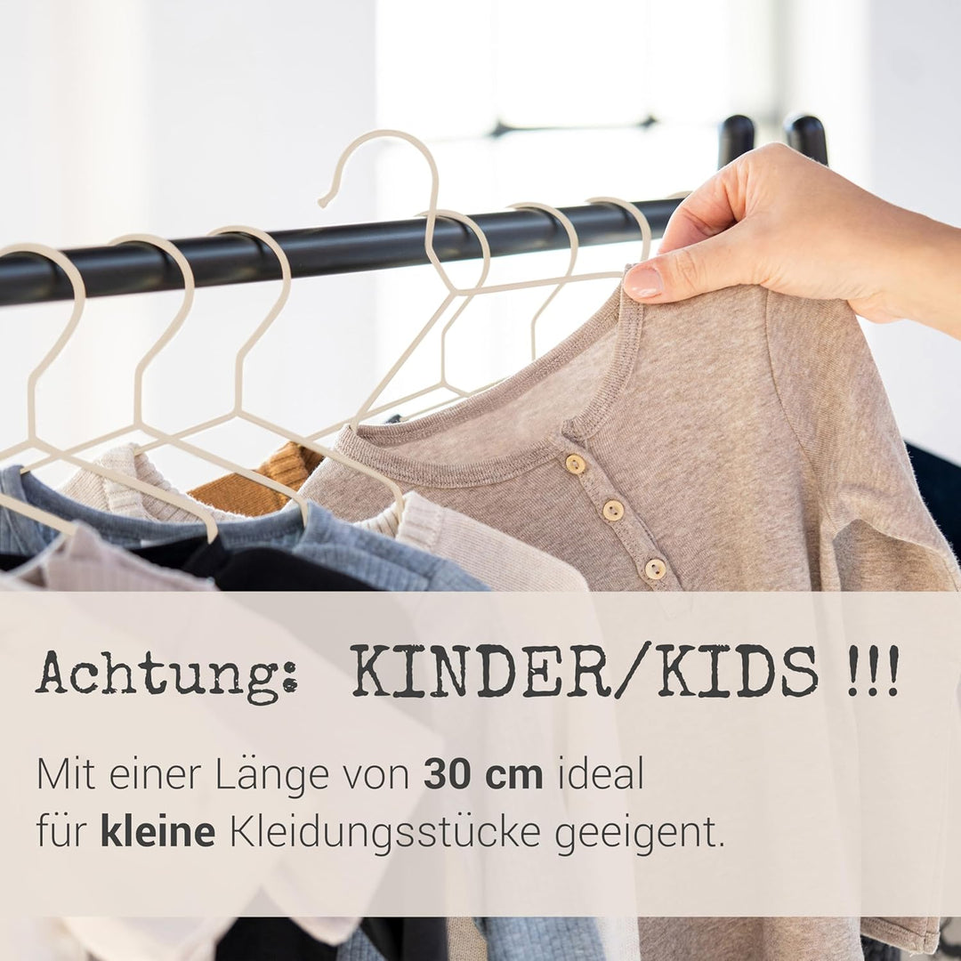 ROW&LINE® – KINDER Kleiderbügel (30 cm) – 20 Stück (beige) – platzsparende Kinderkleiderbügel – bela