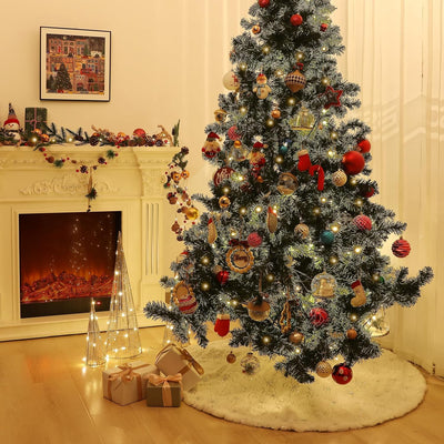Lewondr Weihnachtsbaum Rock, 122cm Weihnachtsbaumdecke mit Schneeflockenmuster, Gestrickte runde Chr