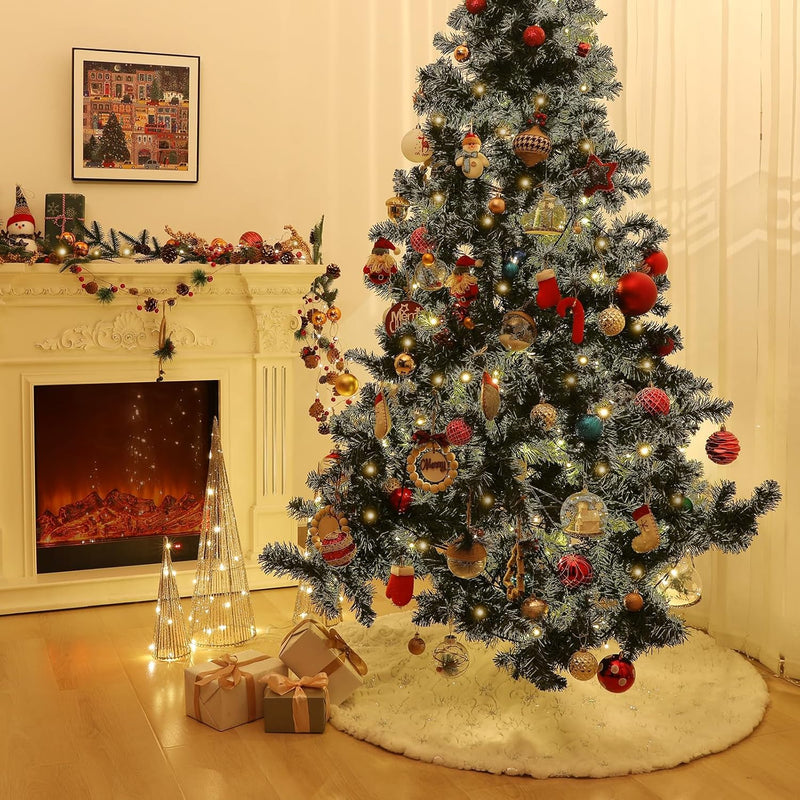 Lewondr Weihnachtsbaum Rock, 122cm Weihnachtsbaumdecke mit Schneeflockenmuster, Gestrickte runde Chr