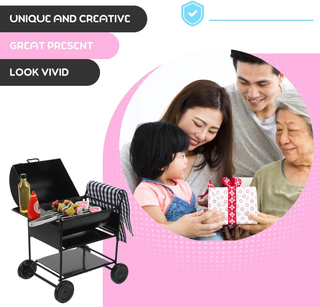 DOITOOL 1 Set Puppenhaus Miniatur Grill BBQ, Schwarzes Legierungs-Miniaturgrill-Modell, Puppenhaus Z