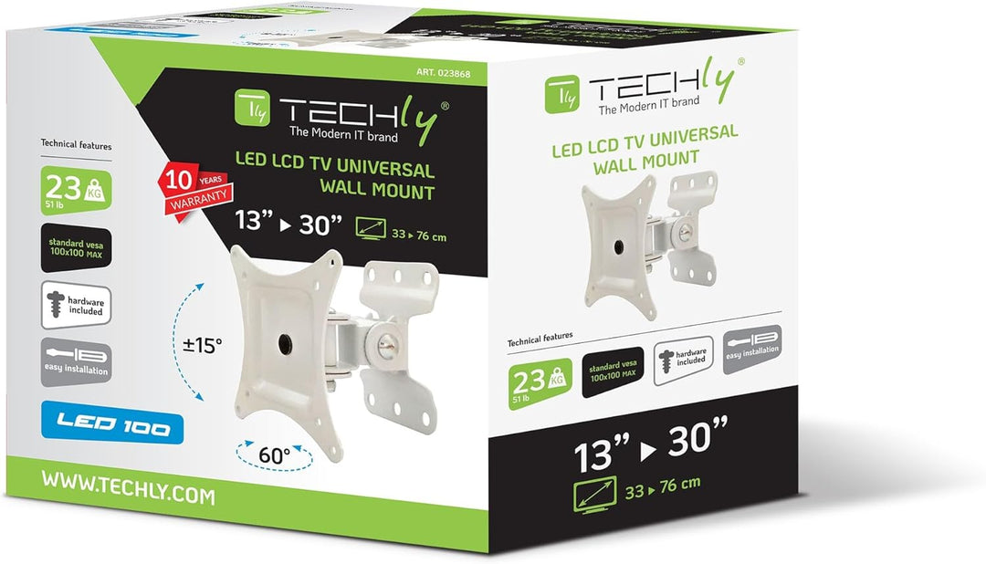 Techly ICA-LCD-201WH Wandhalterung f. LCD TV LED 33.02 cm (13 Zoll) - 76.2 cm (30 Zoll) FullMotion W