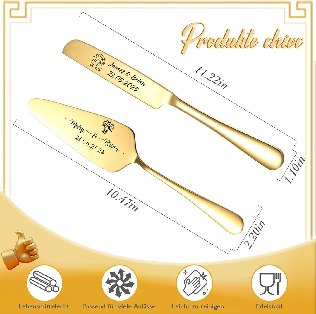 Personalisiertes Tortenmesser & Servierset mit individuellem Namen und Text - Tortenservierset & Hoc
