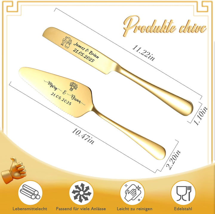 Personalisiertes Tortenmesser & Servierset mit individuellem Namen und Text - Tortenservierset & Hoc