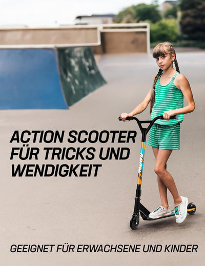 MUWO Halfpipe Stunt Scooter - Robuster Tretroller für Action und Tricks. Mit Rutschfester Trittfläch