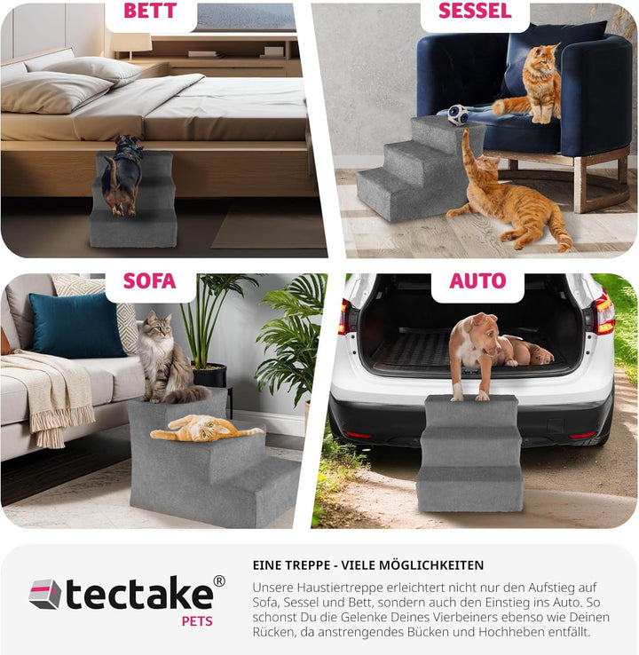 tectake® Hundetreppe oder Katzentreppe, Haustiertreppe, Einstiegshilfe mit waschbarem Bezug, extra F