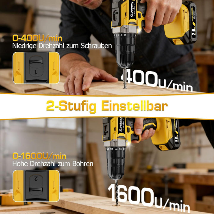 Akkuschrauber mit 2000mAh Akku - 21V 45Nm Max Akkubohrer und Schrauber, Kompatibel mit Makita Akku,