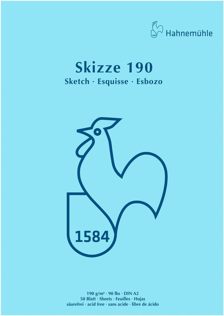 Hahnemühle Skizzenblock 190, kopfgeleimt, hellweiss, DIN A2, 190g/m², 50 Blatt