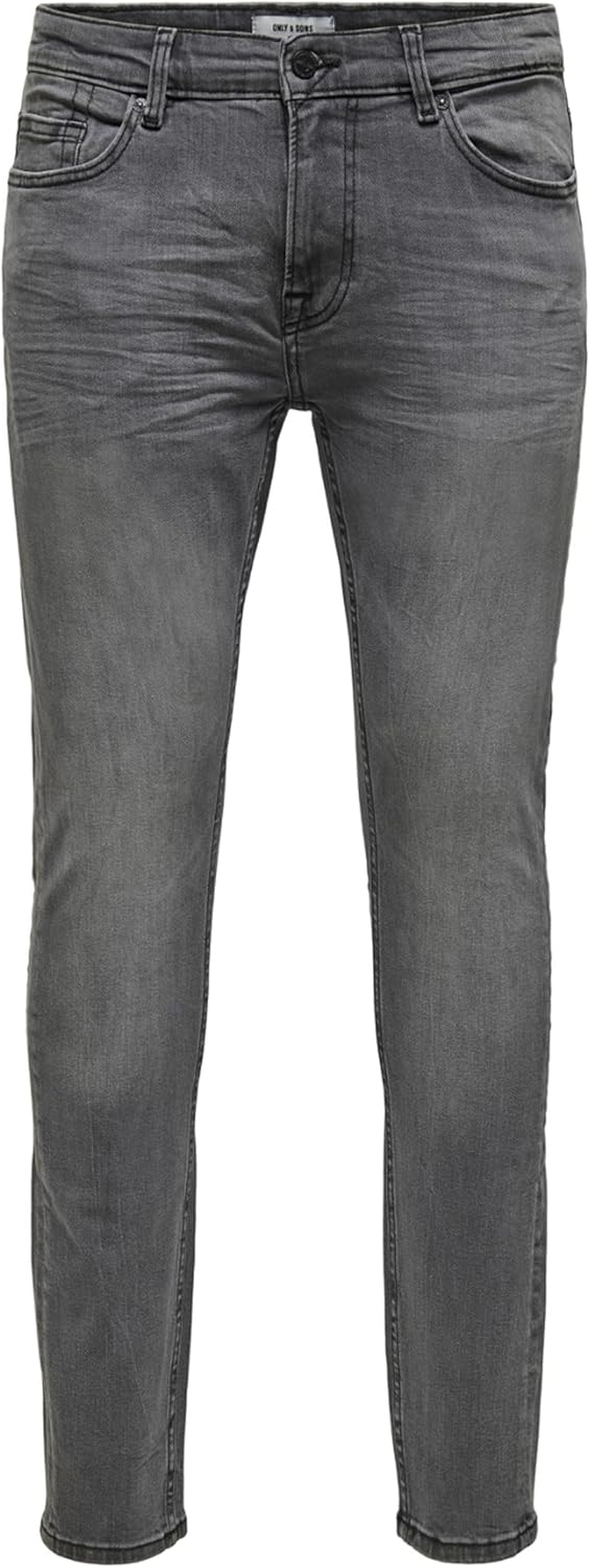 ONLY & SONS Male Skinny Jeans ONSWARP Niedrige Taille Skinny Fit Jeans 28W / 32L Grey Denim, 28W / 3