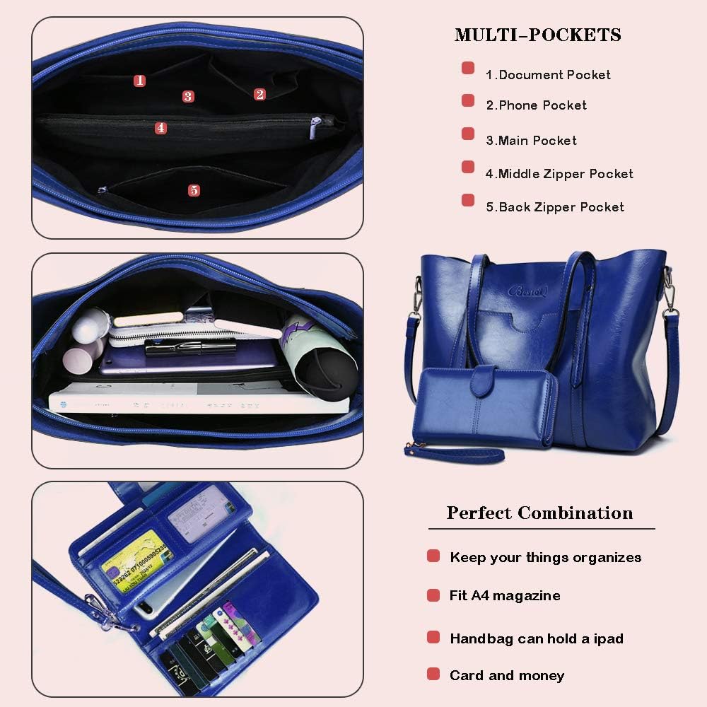 BestoU Handtasche Damen Shopper Schultertasche Blau Umhängetasche Damen Geldbörse Tragetasche Gross