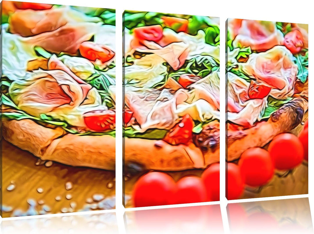 leckere Pizza3-Teiler Leinwandbild 120x80 Bild auf Leinwand, XXL riesige Bilder fertig gerahmt mit K