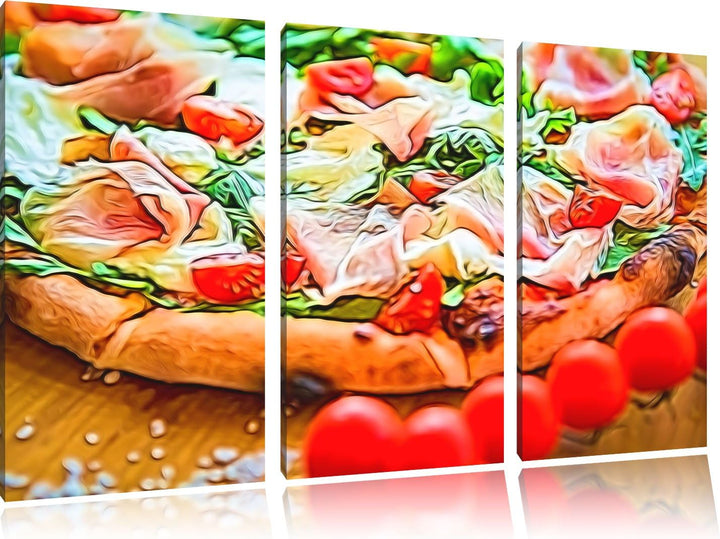 leckere Pizza3-Teiler Leinwandbild 120x80 Bild auf Leinwand, XXL riesige Bilder fertig gerahmt mit K