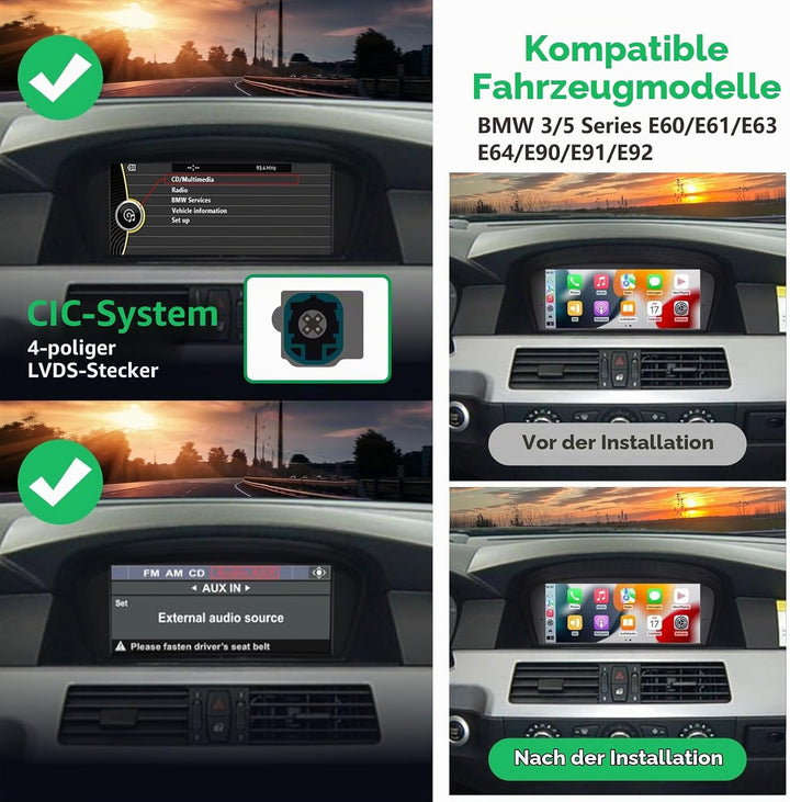 Linux Autoradio mit Blitzstart für BMW 3er/5er E60 E61 E90 E91 E92 (2008-2013) | Wireless CarPlay &amp;