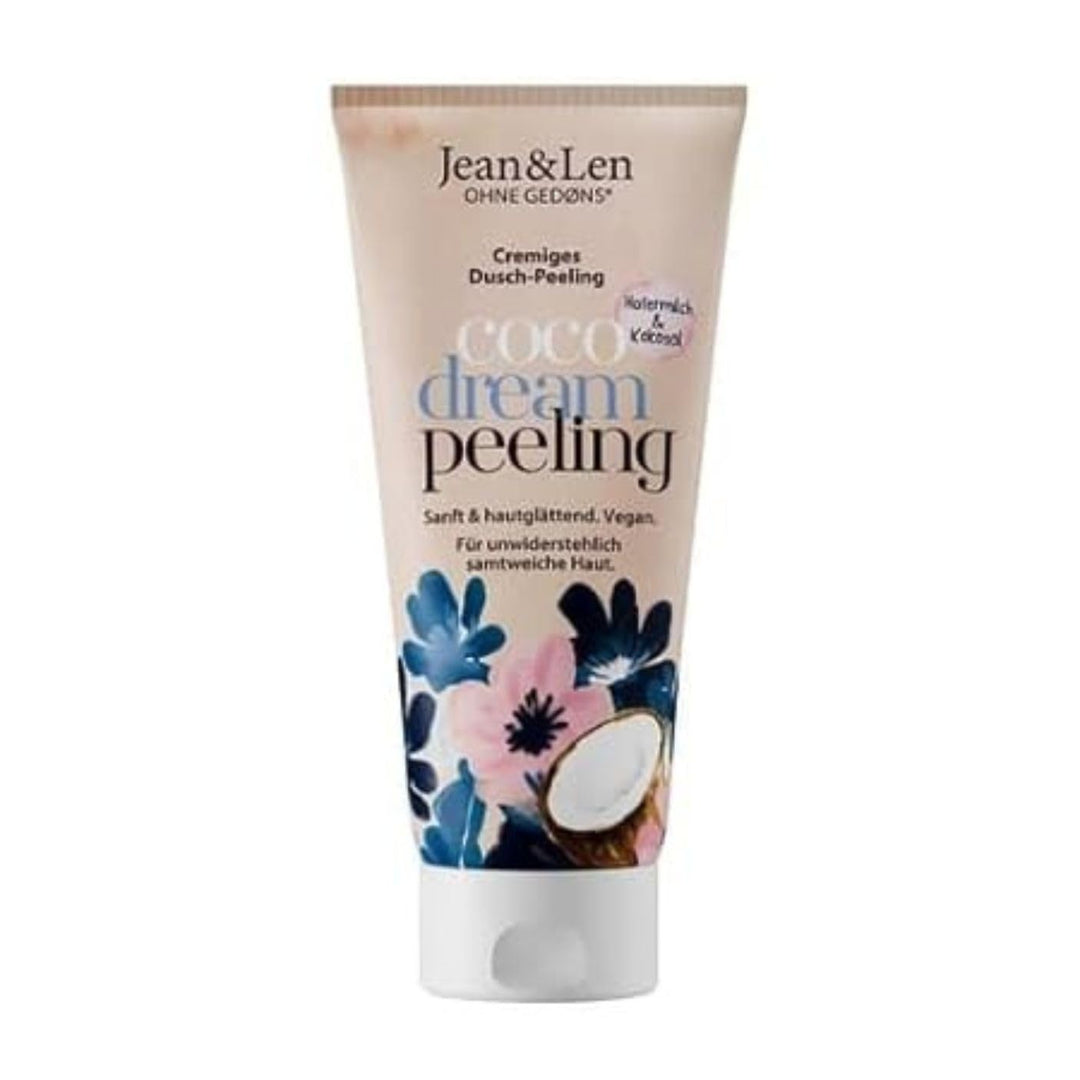Jean & Len Duschpeeling Hafermilch & Kokos, mit Peeling-Partikel aus Kokosnussschalen, entfernt Haut