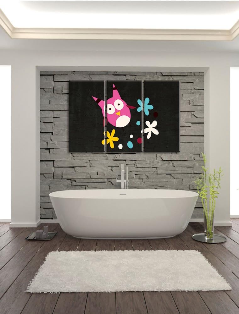 Pixxprint Fliegende Eule mit Blumen als Leinwandbild/Grösse: 3 Teilig (120x80) cm/Wandbild/Kunstdruc