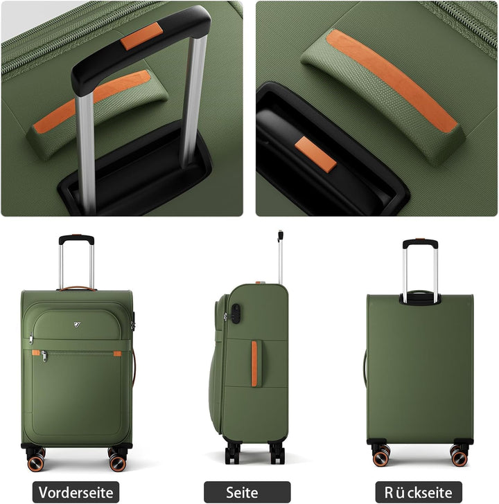 Stoff Kofferset 2 Teilig - Handgepäck und gross Weichschalenkoffer Grün Set(S+L), Grün Set(S+L)