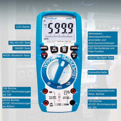 PeakTech - True RMS Digital Multimeter mit 4.0 Bluetooth, Wasserdicht (IP67), 6000 Counts, Robustes