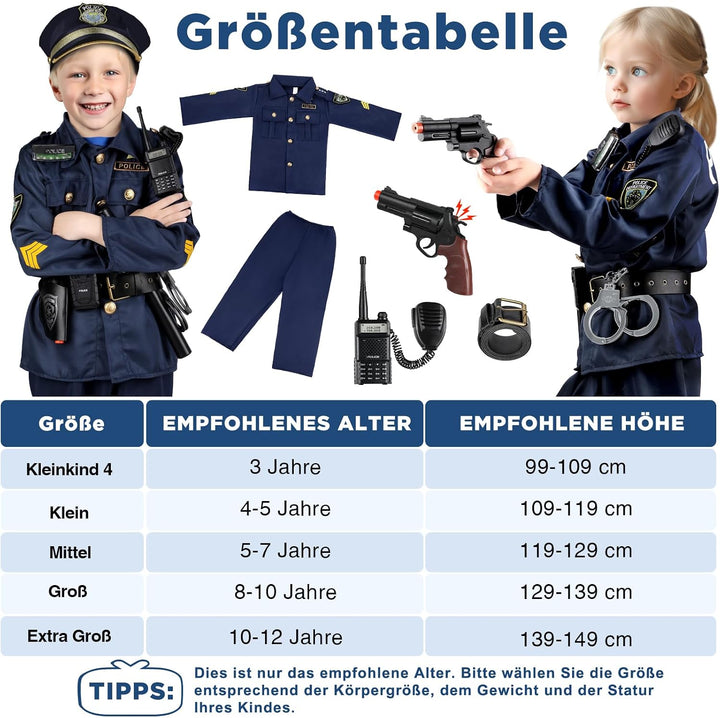INNOCHEER Polizei Kostüm Kinder, Polizei Kostüm für Kinder, Polizei Spielzeug für Kinder Jungen Hall