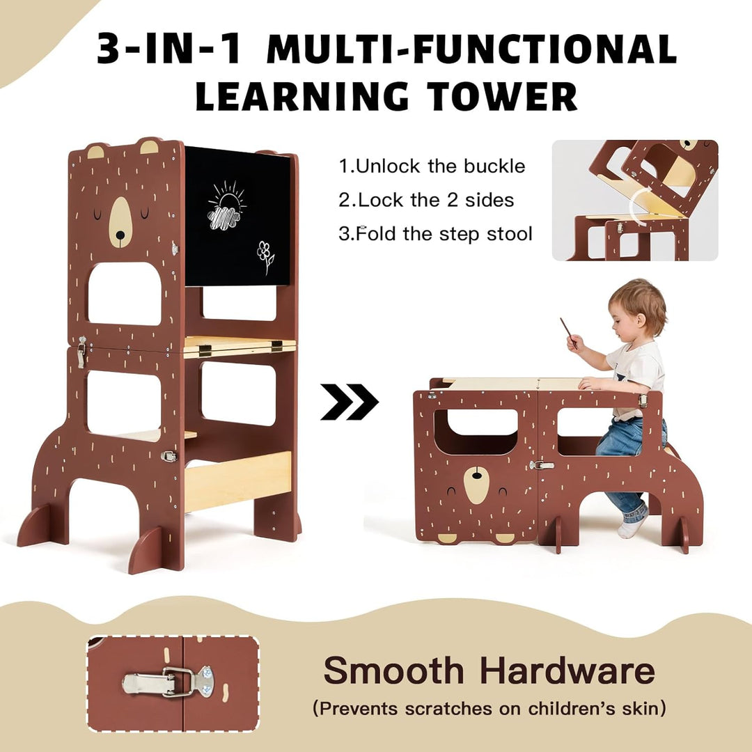 labebe lernturm ab 1 Jahr, Grossformat Montessori Lernturm klappbar, 3 in 1 Multifunktion Learning T
