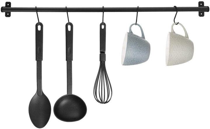orion group Hakenleiste für Küchenutensilien Hängeleiste Küchenreling aus Metall schwarz mit 5 Haken