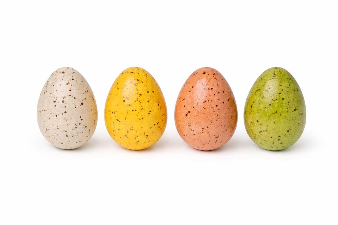 Logbuch-Verlag 4er Set Keramik-Eier stehend – Osterdeko in Grün Creme Orange Gelb – Frühling Tischde