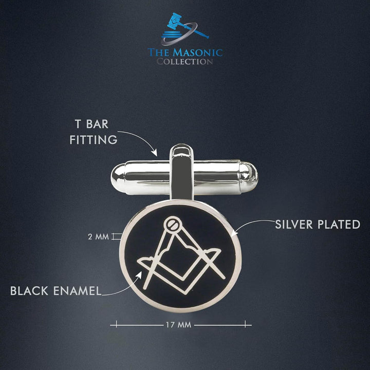 THE MASONIC COLLECTION - Schwarze Freimaurer-Krawatte und Manschettenknöpfe – 100 % Polygewebt mit Q