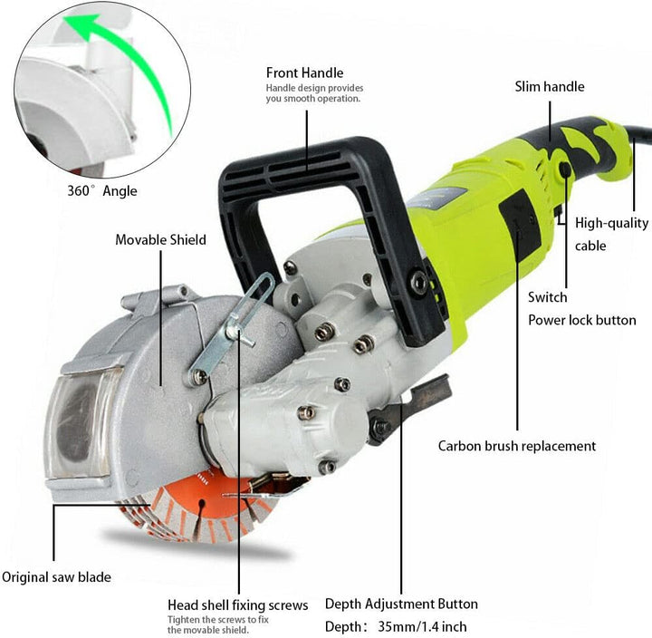 Elektrische Schlitzfräse, 4KW Wandfräse Wand Slotting Machine mit 5 Sägeblätter 125 mm, Eine Schnitt