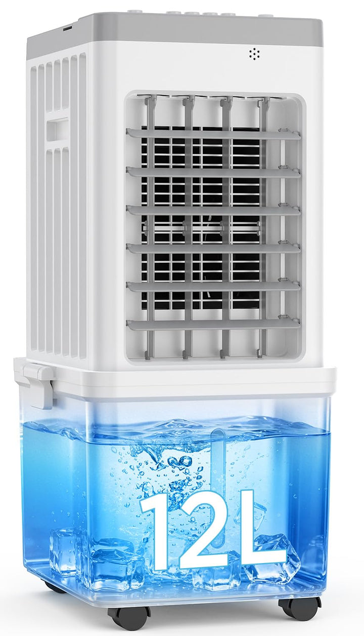 Mobile Klimaanlage, 3-in-1 Luftkühler, Verdunstungskühler, 12L Wassertank, 3 Kühlakkus, 3 Geschwindi