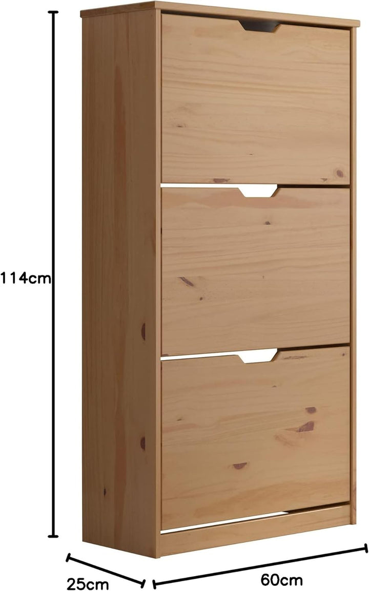 Inter-Furn Garderobe Schuhschrank Schuhkommode Schuhkipper Mestre, 60 x 114 x 25 cm Kiefer Honig Sch