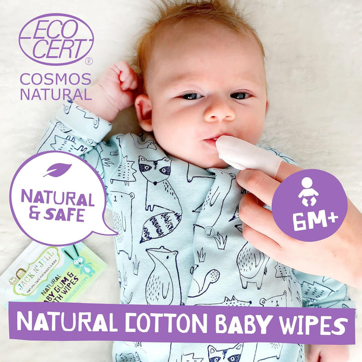 Jack N' Jill Baby Gum & Tooth Wipes natürliche Zahn- und Zahnfleischtücher ab der Geburt, 25 Stk.